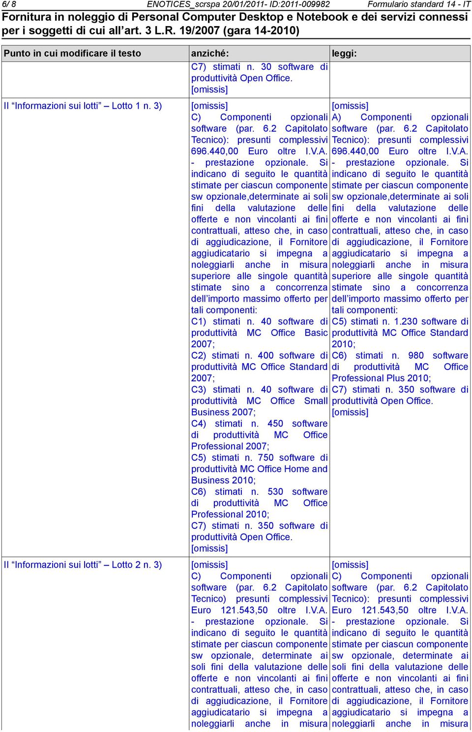 40 software di produttività MC Office Basic C2) stimati n. 400 software di C3) stimati n. 40 software di produttività MC Office Small Business C4) stimati n. 450 software Professional C5) stimati n.