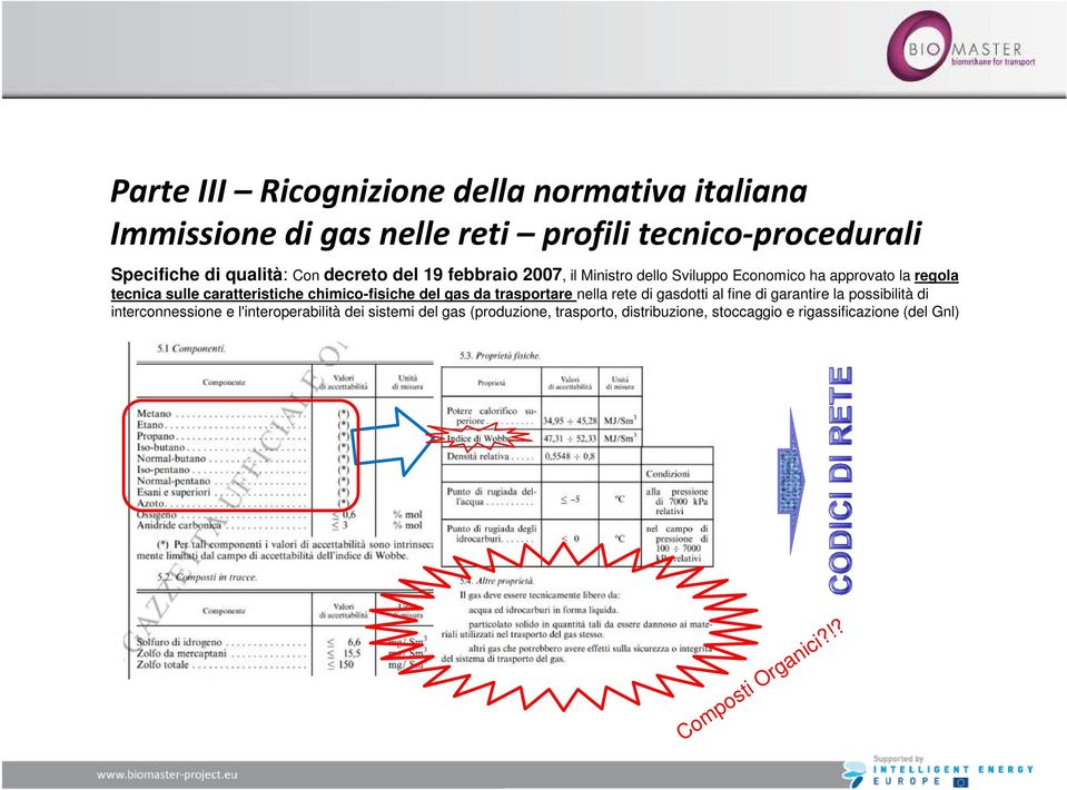 chimico-fisiche del gas da trasportare nella rete di gasdotti al fine di garantire la possibilità di interconnessione e