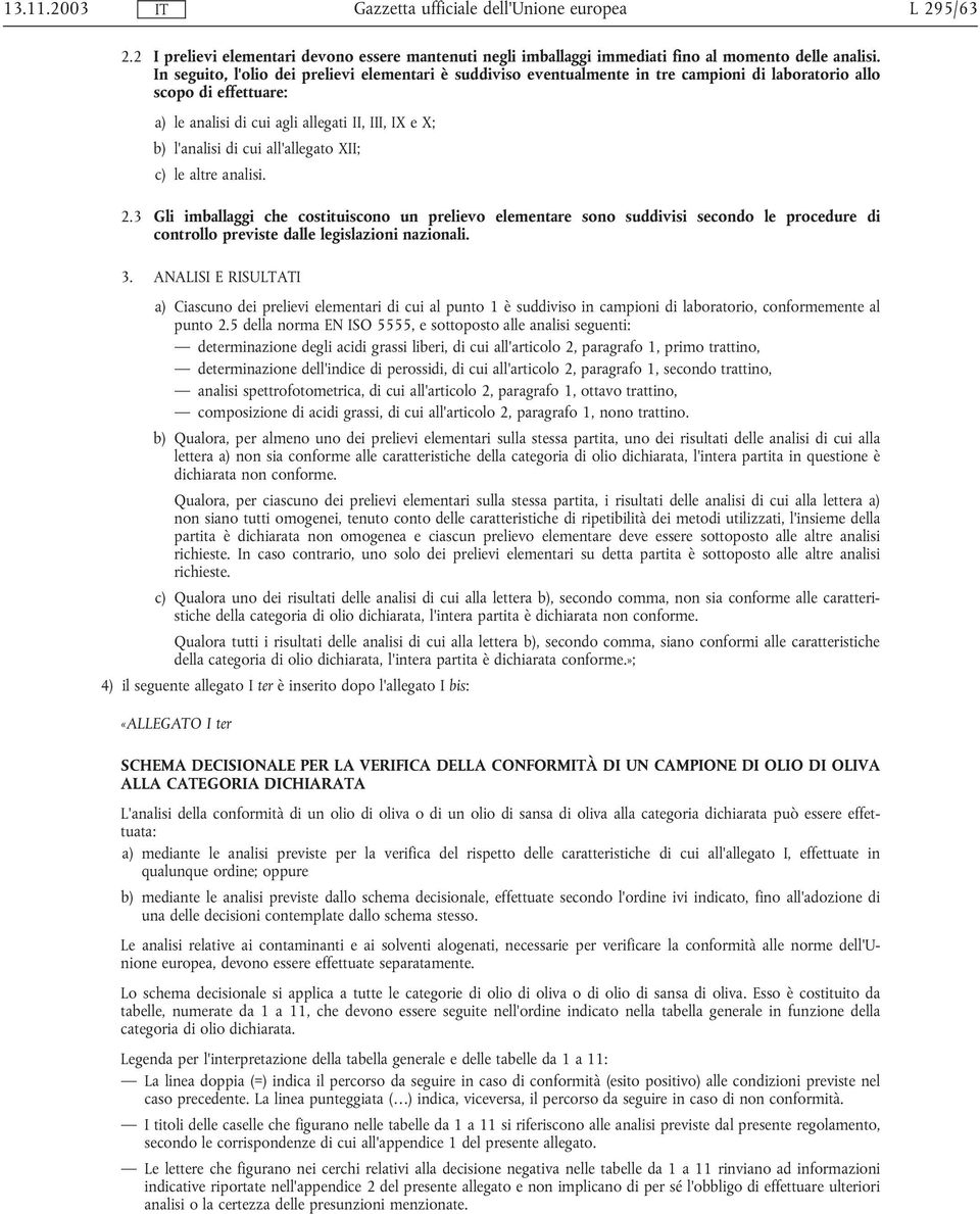 all'allegato XII; c) le altre analisi. 2.3 Gli imballaggi che costituiscono un prelievo elementare sono suddivisi secondo le procedure di controllo previste dalle legislazioni nazionali. 3.