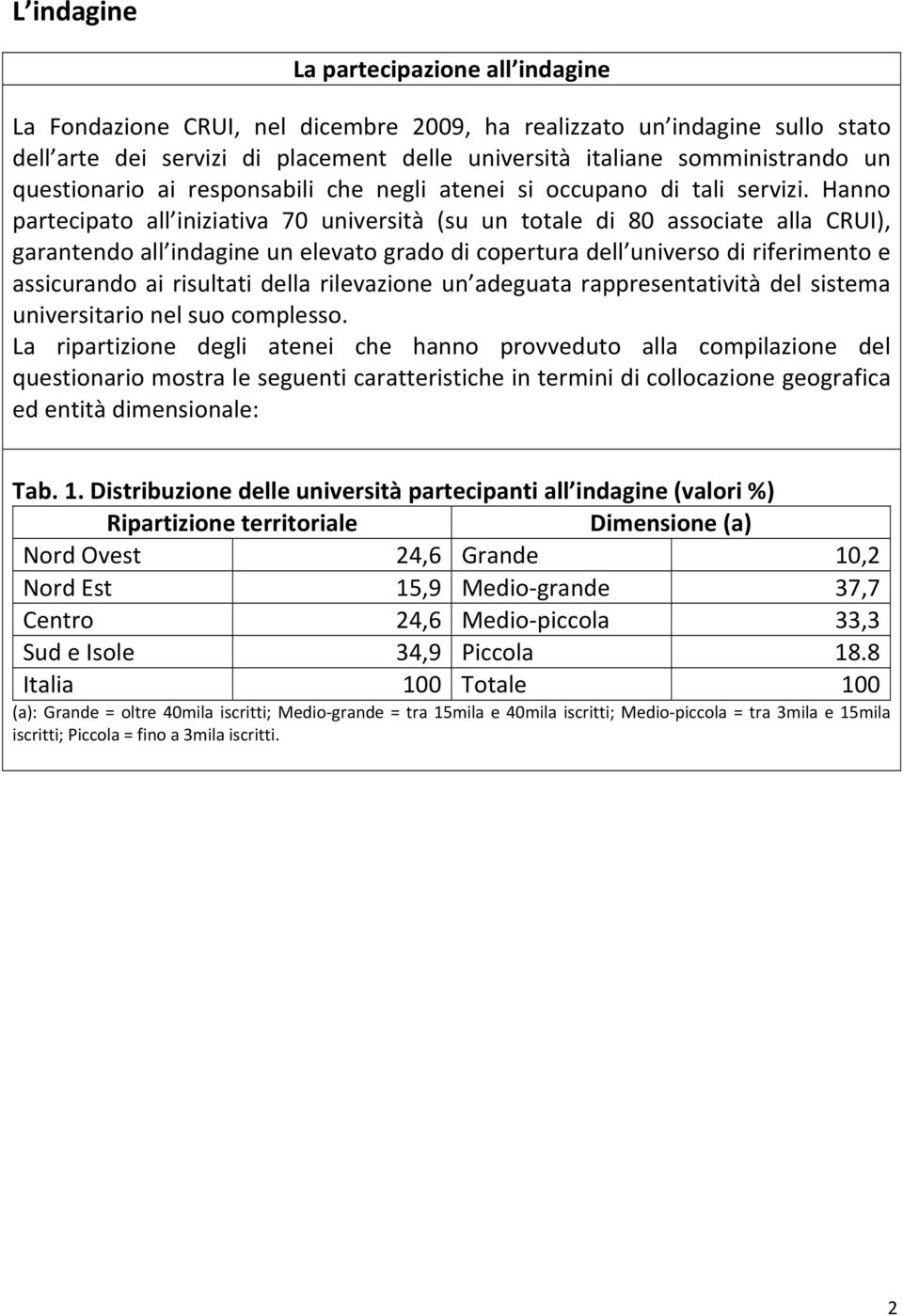 Hanno partecipato all iniziativa 70 università (su un totale di 80 associate alla CRUI), garantendo all indagine un elevato grado di copertura dell universo di riferimento e assicurando ai risultati