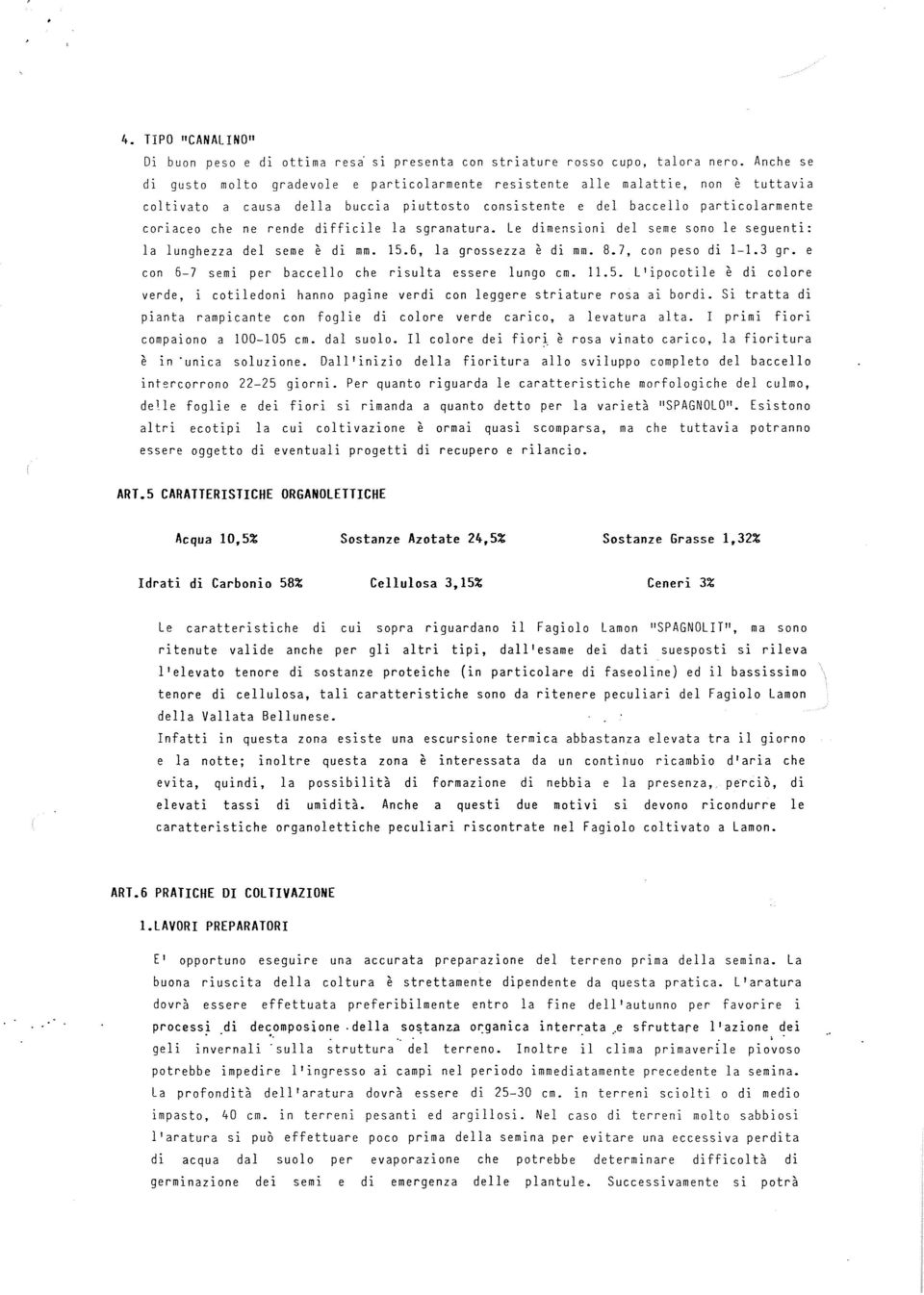 difficile la sgranatura. Le dimensioni del seme sono le seguenti: la lunghezza del seme è di mm. 15.6, la grossezza è di mm. S.7, con peso di 1-1.3 gr.