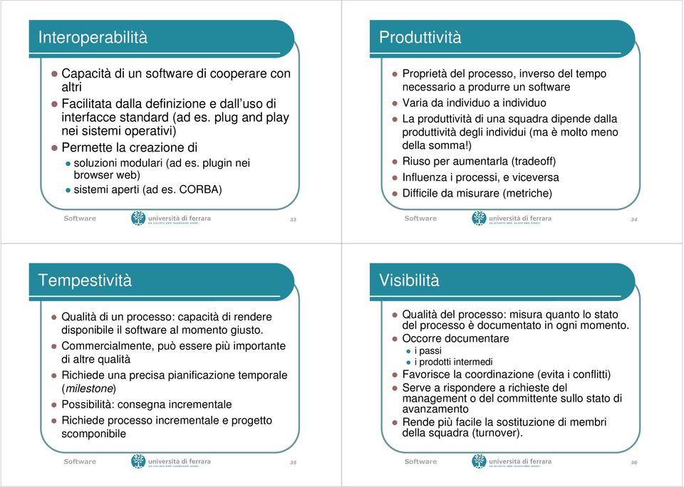 CORBA) Proprietà del processo, inverso del tempo necessario a produrre un software Varia da individuo a individuo La produttività di una squadra dipende dalla produttività degli individui (ma è molto