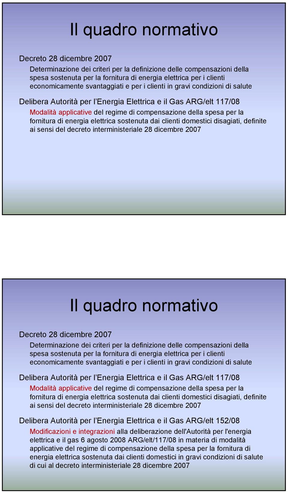 fornitura di energia elettrica sostenuta dai clienti domestici disagiati, definite ai sensi del decreto interministeriale 28 dicembre 2007   fornitura di energia elettrica sostenuta dai clienti