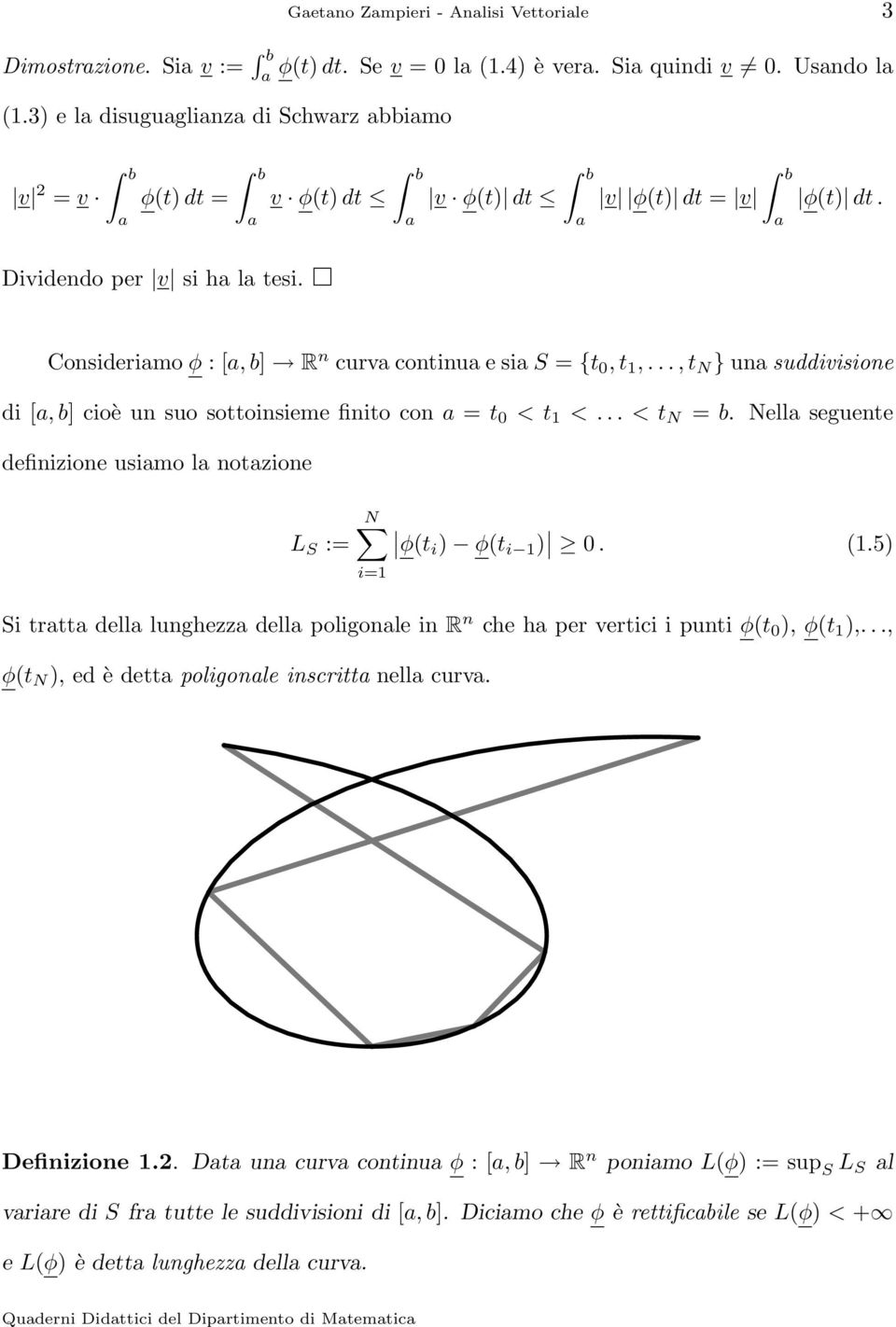 Nell seguente definizione usimo l notzione L S := N φti ) φt i 1 ). 1.5) i=1 Si trtt dell lunghezz dell poligonle in R n che h per vertici i punti φt ), φt 1 ),.