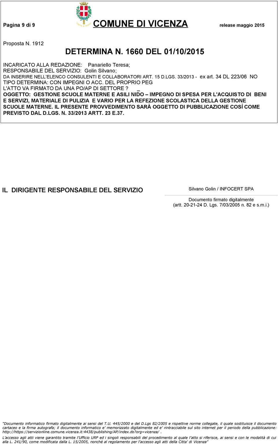 Silvano Golin / INFOCERT SPA Documento firmato