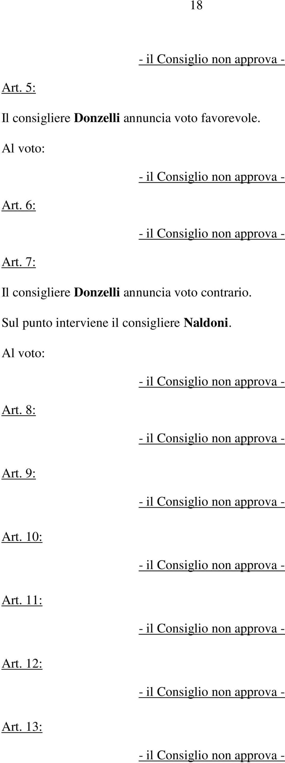 7: Il consigliere Donzelli annuncia voto contrario.