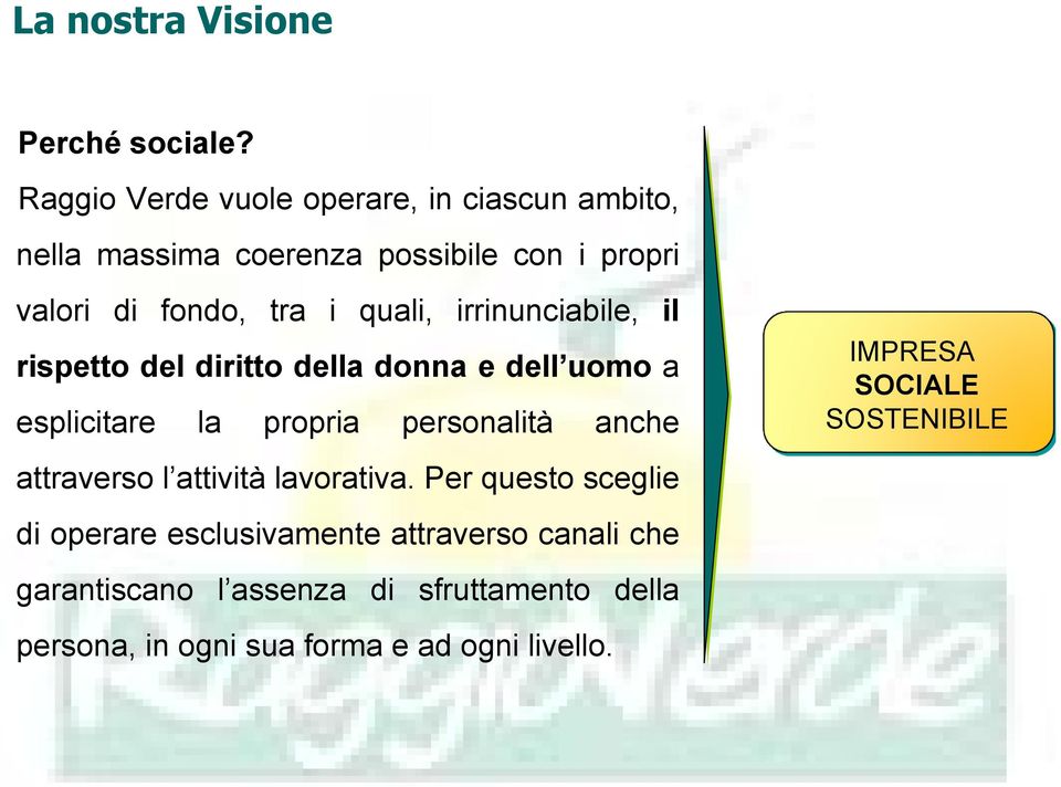 quali, irrinunciabile, il rispetto del diritto della donna e dell uomo a esplicitare la propria personalità anche