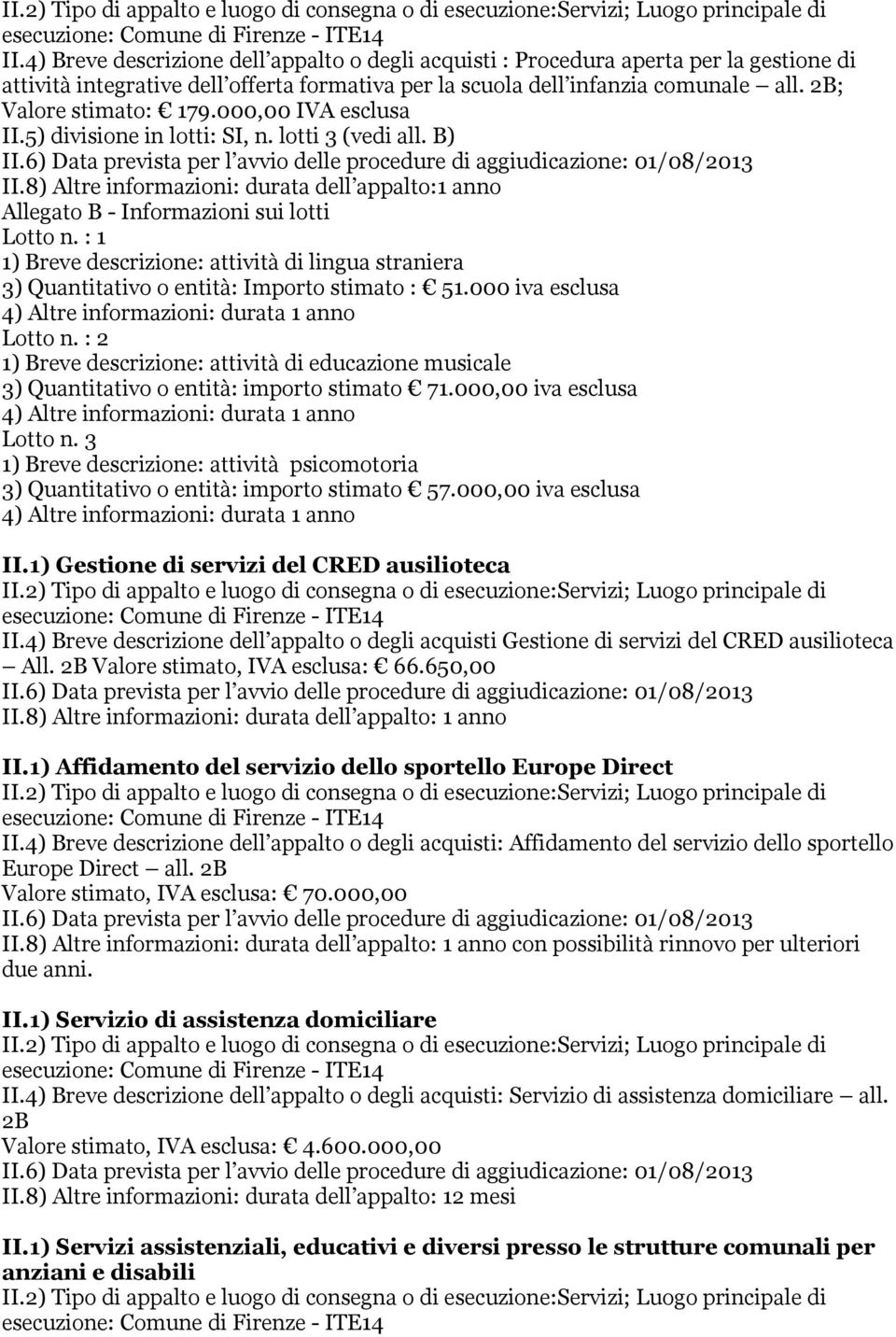 8) Altre informazioni: durata dell appalto:1 anno 1) Breve descrizione: attività di lingua straniera 3) Quantitativo o entità: Importo stimato : 51.