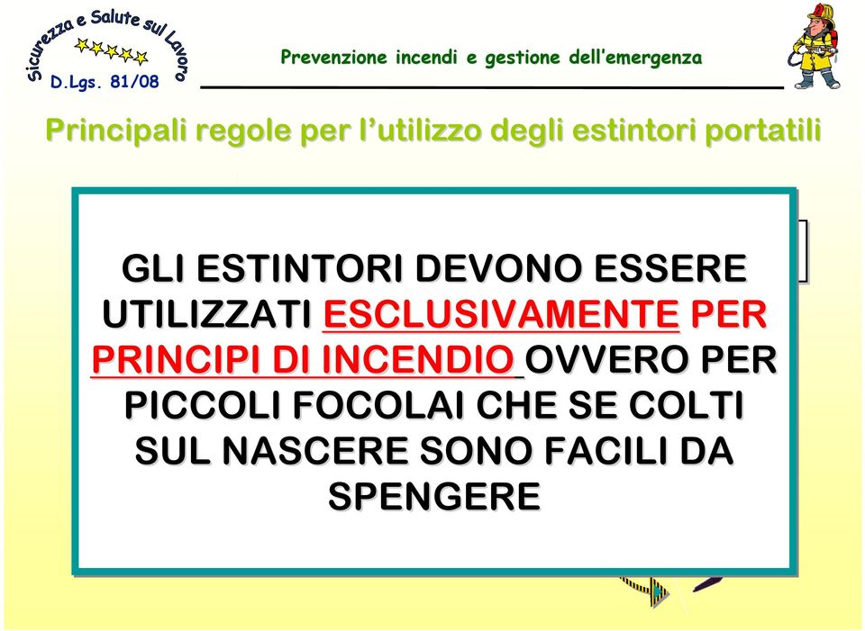 supporto GLI ESTINTORI DEVONO ESSERE UTILIZZATI ESCLUSIVAMENTE PER PRINCIPI DI