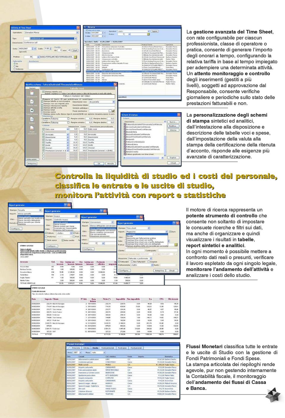 Un attento monitoraggio e controllo degli inserimenti (gestiti a più livelli), soggetti ad approvazione dal Responsabile, consente verifiche giornaliere e periodiche sullo stato delle prestazioni