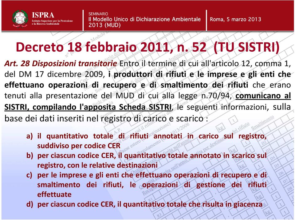 smaltimento dei rifiuti che erano tenuti alla presentazione del MUD di cui alla legge n.