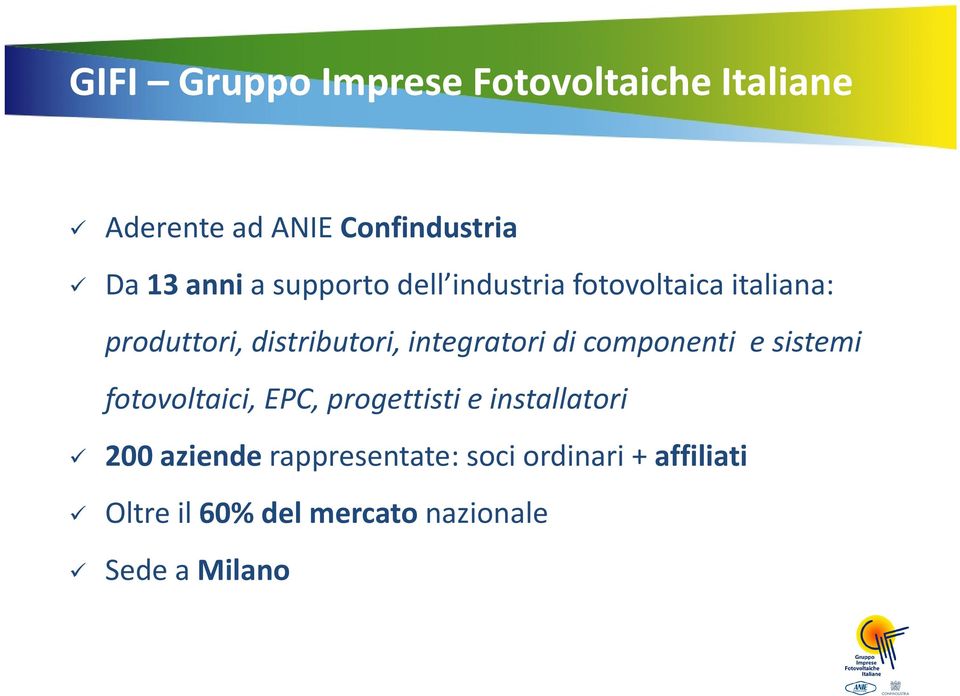 di componenti e sistemi fotovoltaici, EPC, progettisti e installatori 200 aziende