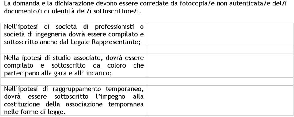 Nell ipotesi di società di professionisti o società di ingegneria dovrà essere compilato e sottoscritto anche dal Legale Rappresentante;