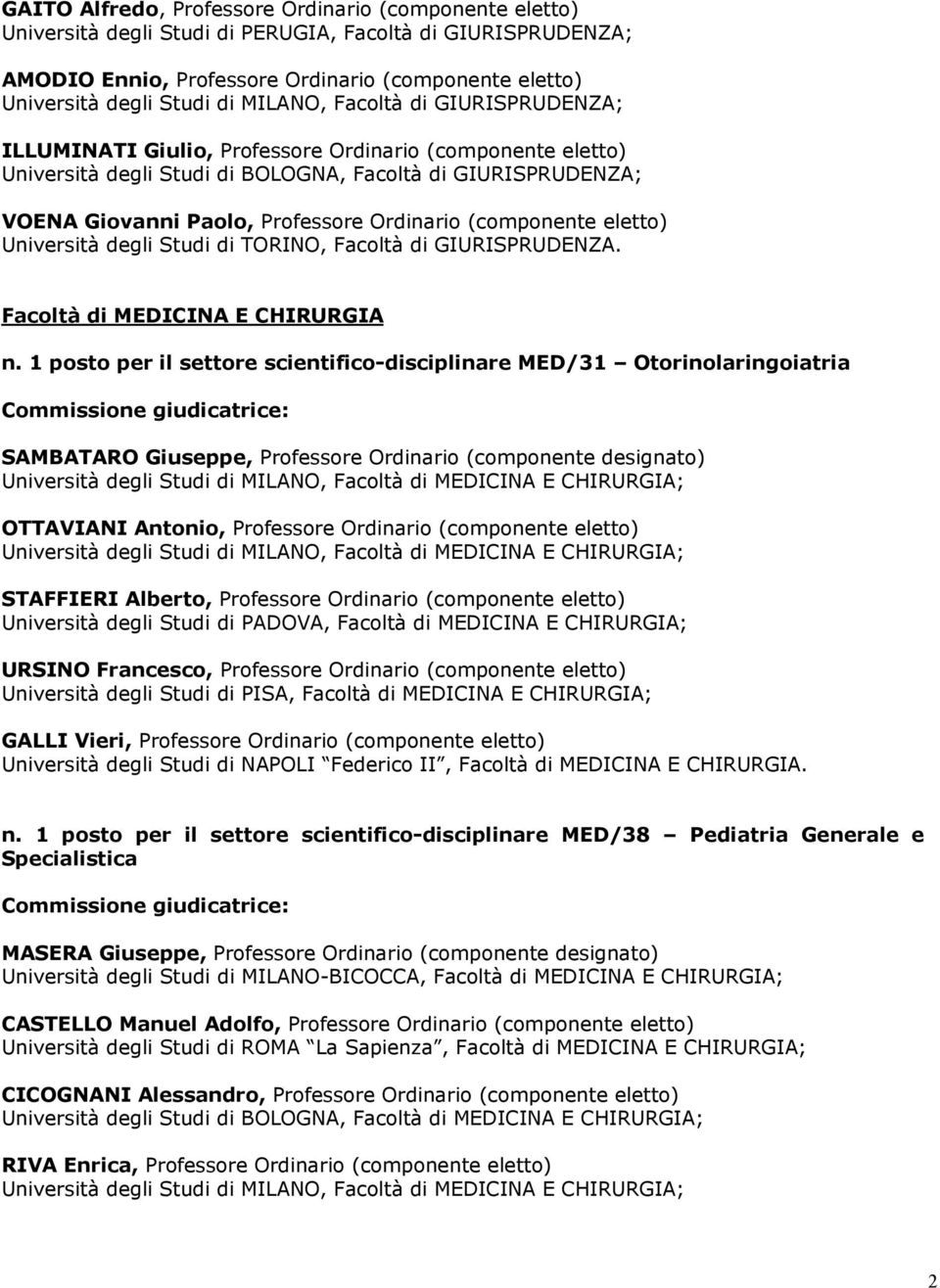 (componente eletto) Università degli Studi di TORINO, Facoltà di GIURISPRUDENZA. Facoltà di MEDICINA E CHIRURGIA n.