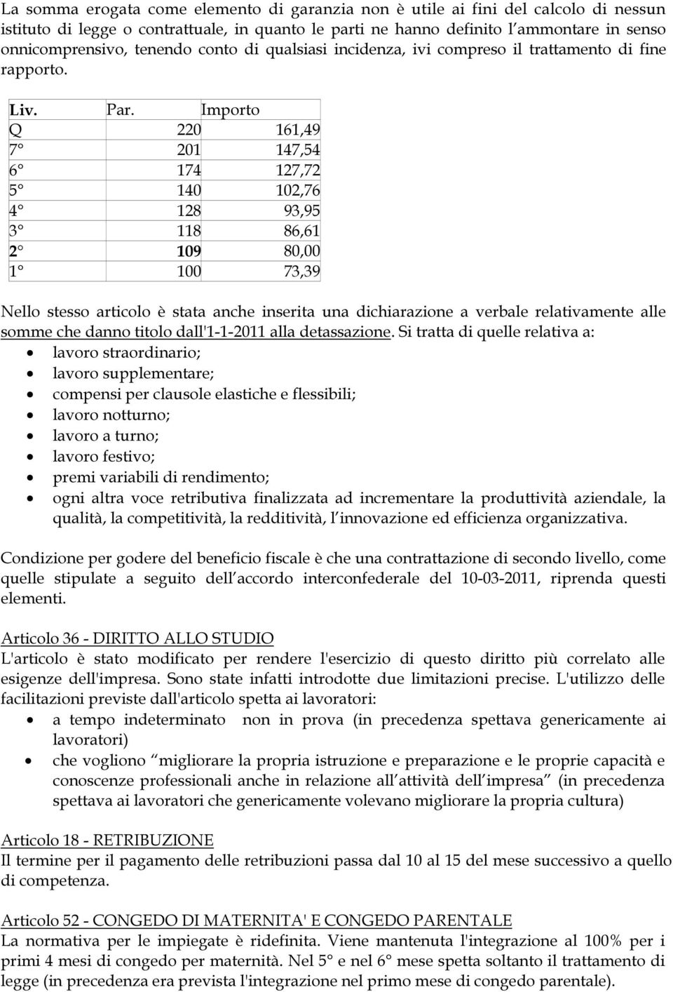 Importo Q 220 161,49 7 201 147,54 6 174 127,72 5 140 102,76 4 128 93,95 3 118 86,61 2 109 80,00 1 100 73,39 Nello stesso articolo è stata anche inserita una dichiarazione a verbale relativamente alle