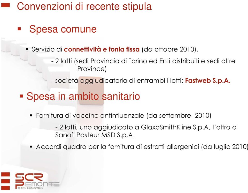 A. Spesa in ambito sanitario Fornitura di vaccino antinfluenzale (da settembre 2010) - 2 lotti, uno aggiudicato a