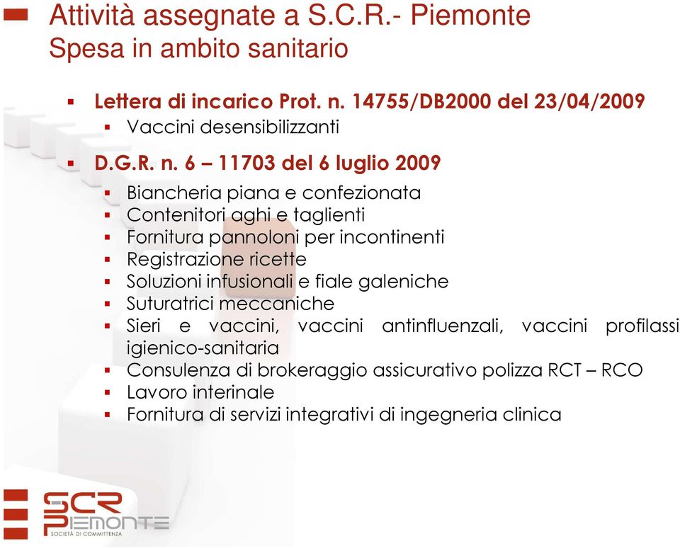 6 11703 del 6 luglio 2009 Biancheria piana e confezionata Contenitori aghi e taglienti Fornitura pannoloni per incontinenti Registrazione