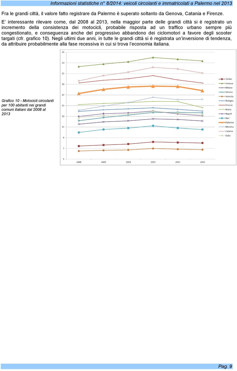 traffico urbano sempre più congestionato, e conseguenza anche del progressivo abbandono dei ciclomotori a favore degli scooter targati (cfr. grafico 10).