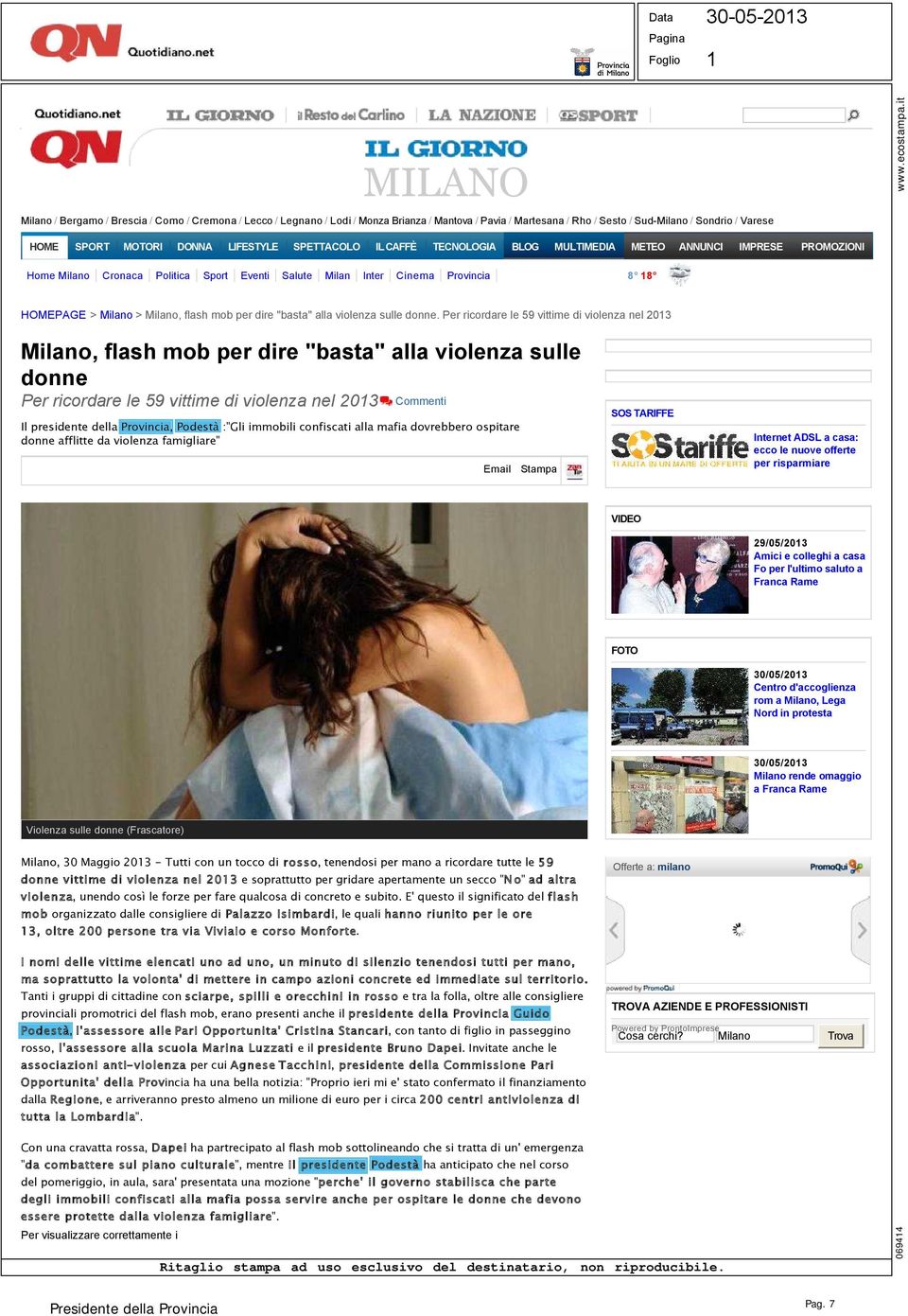 HOMEPAGE > Milano > Milano, flash mob per dire "basta" alla violenza sulle donne.