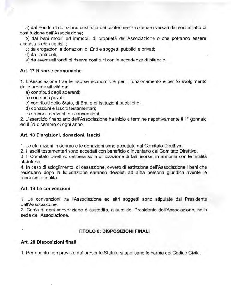 bilancio. Art. 17 Risorse economiche 1.