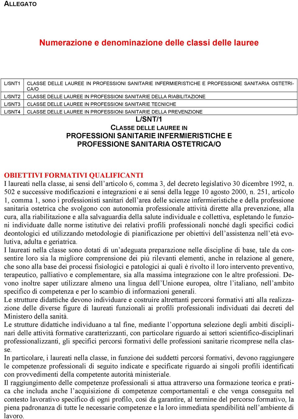 LAUREE IN PROFESSIONI SANITARIE INFERMIERISTICHE E PROFESSIONE SANITARIA OSTETRICA/O OBIETTIVI FORMATIVI QUALIFICANTI I laureati nella classe, ai sensi dell articolo 6, comma 3, del decreto