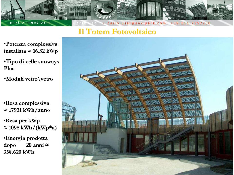 Il Totem Fotovoltaico Resa complessiva 17931 kwh/anno