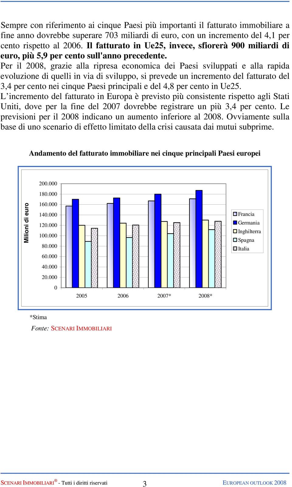 Per il 2008, grazie alla ripresa economica dei Paesi sviluppati e alla rapida evoluzione di quelli in via di sviluppo, si prevede un incremento del fatturato del 3,4 per cento nei cinque Paesi