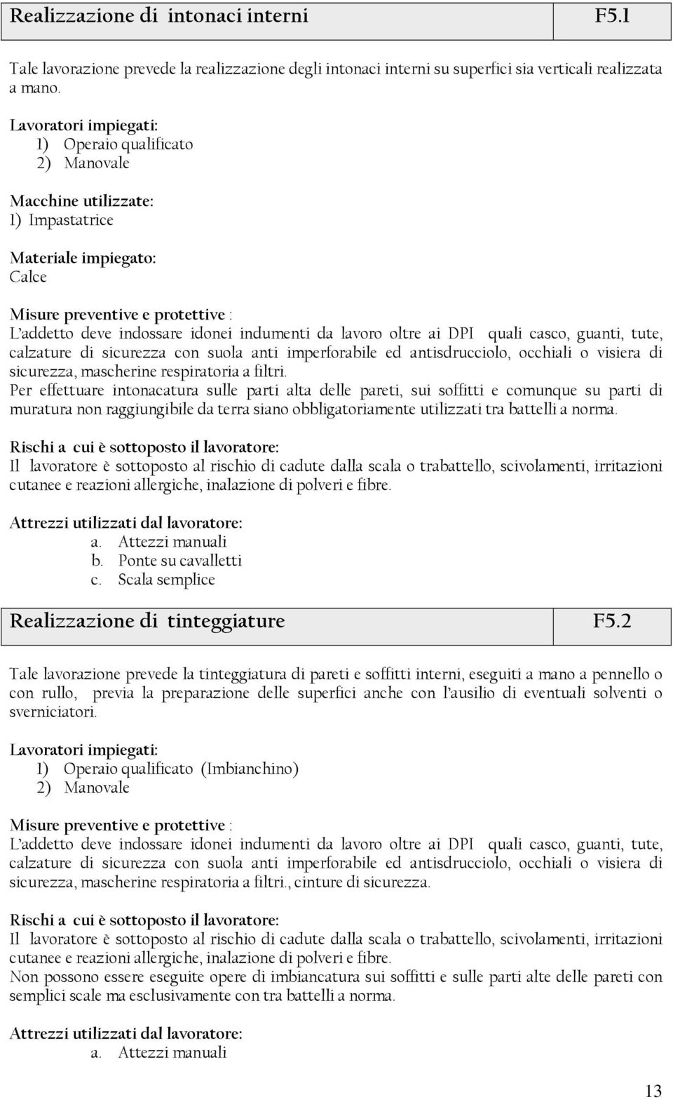 Per effettuare intonacatura sulle parti alta delle pareti, sui soffitti e comunque su parti di muratura non raggiungibile da terra siano obbligatoriamente utilizzati tra battelli a norma.