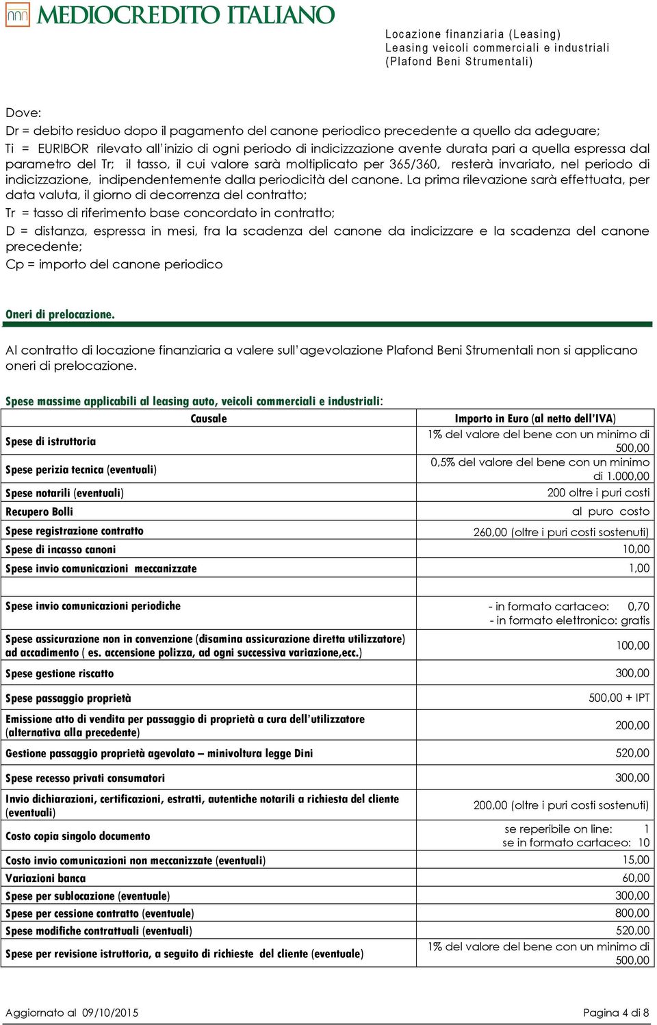 La prima rilevazione sarà effettuata, per data valuta, il giorno di decorrenza del contratto; Tr = tasso di riferimento base concordato in contratto; D = distanza, espressa in mesi, fra la scadenza