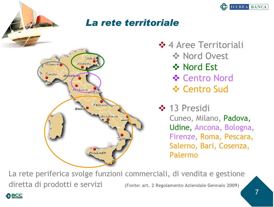 Bari, Cosenza, Palermo La rete periferica svolge funzioni commerciali, di vendita e