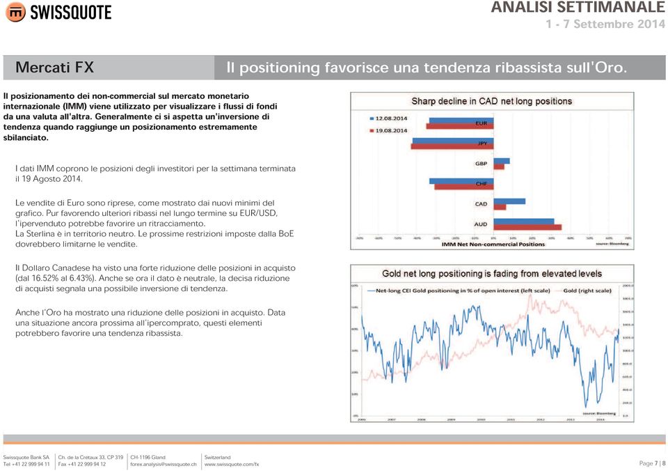 I dati IMM coprono le posizioni degli investitori per la settimana terminata il 19 Agosto 2014. Le vendite di Euro sono riprese, come mostrato dai nuovi minimi del grafico.