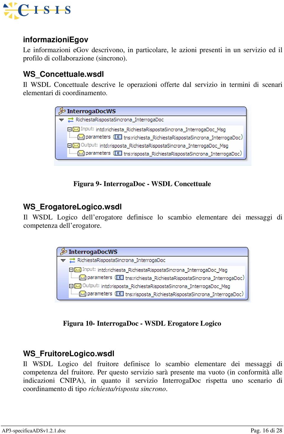 wsdl Il WSDL Logico dell erogatore definisce lo scambio elementare dei messaggi di competenza dell erogatore. Figura 10- InterrogaDoc - WSDL Erogatore Logico WS_FruitoreLogico.