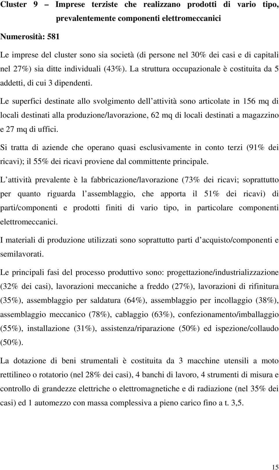 Le superfici destinate allo svolgimento dell attività sono articolate in 156 mq di locali destinati alla produzione/lavorazione, 62 mq di locali destinati a magazzino e 27 mq di uffici.