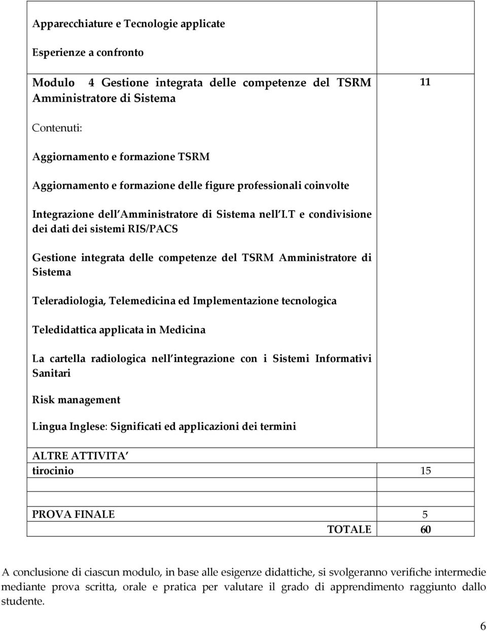 T e condivisione dei dati dei sistemi RIS/PACS Gestione integrata delle competenze del TSRM Amministratore di Sistema Teleradiologia, Telemedicina ed Implementazione tecnologica Teledidattica