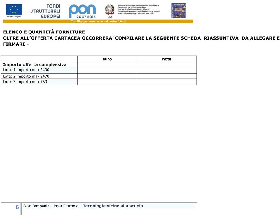 ALLEGARE E FIRMARE - Importo offerta complessiva Lotto 1