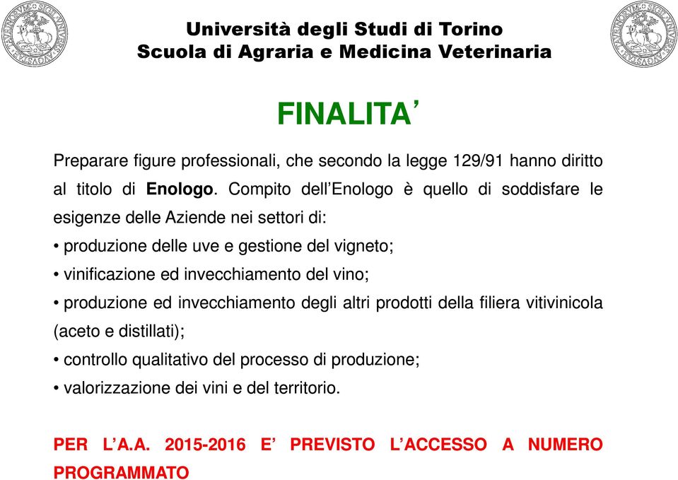 vinificazione ed invecchiamento del vino; produzione ed invecchiamento degli altri prodotti della filiera vitivinicola (aceto e