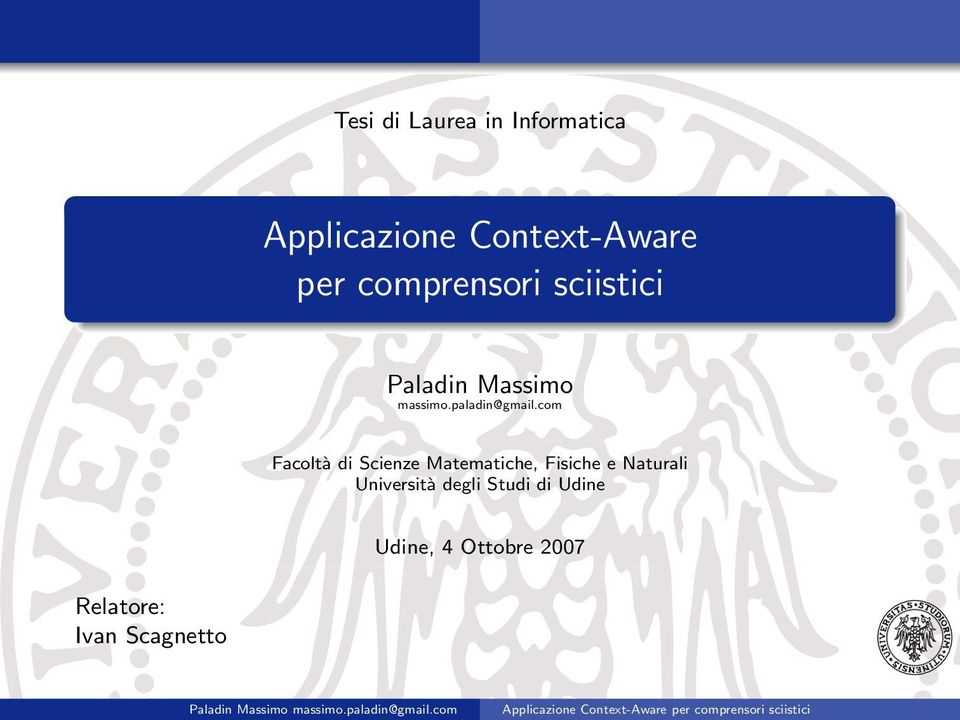 com Facoltà di Scienze Matematiche, Fisiche e Naturali