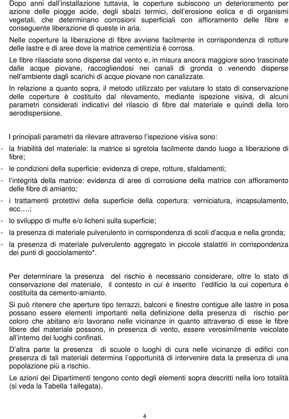 Nelle coperture la liberazione di fibre avviene facilmente in corrispondenza di rotture delle lastre e di aree dove la matrice cementizia è corrosa.