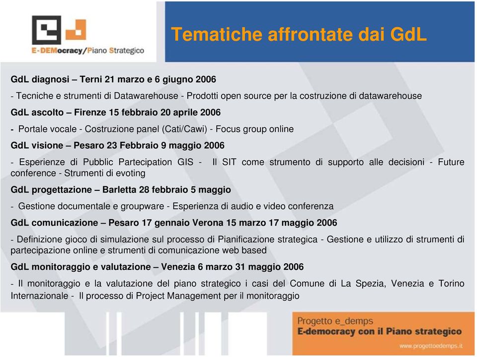 strumento di supporto alle decisioni - Future conference - Strumenti di evoting GdL progettazione Barletta 28 febbraio 5 maggio - Gestione documentale e groupware - Esperienza di audio e video