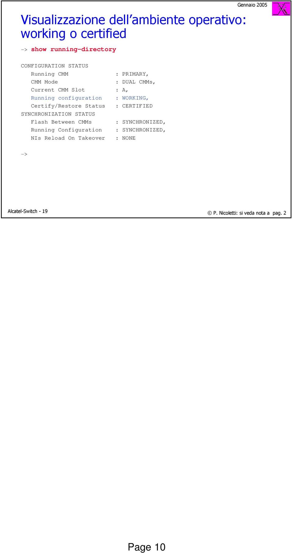 Certify/Restore Status : CERTIFIED SYNCHRONIZATION STATUS Flash Between s : SYNCHRONIZED, Running