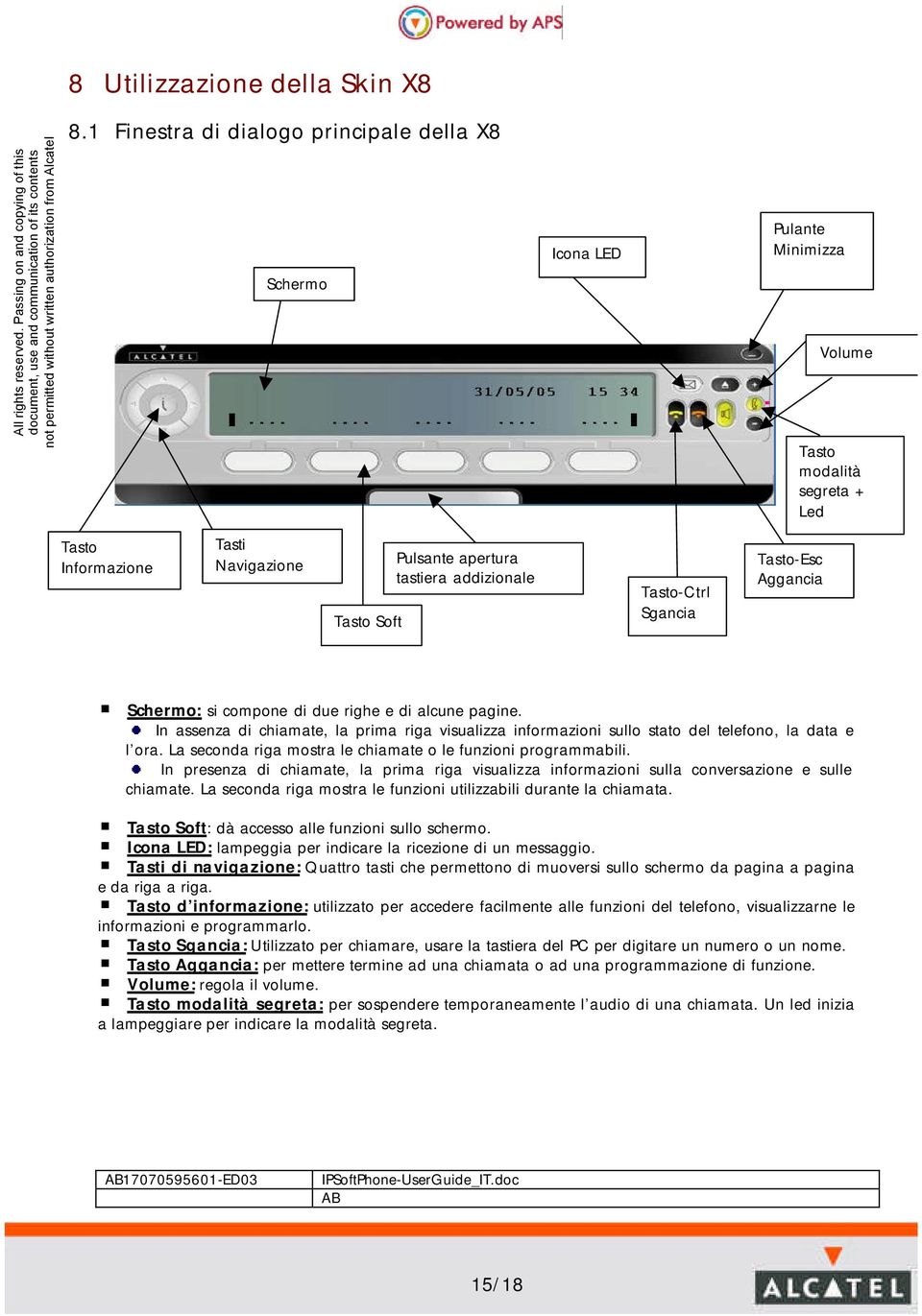 addizionale Tasto-Ctrl Sgancia Tasto-Esc Aggancia Schermo: si compone di due righe e di alcune pagine.