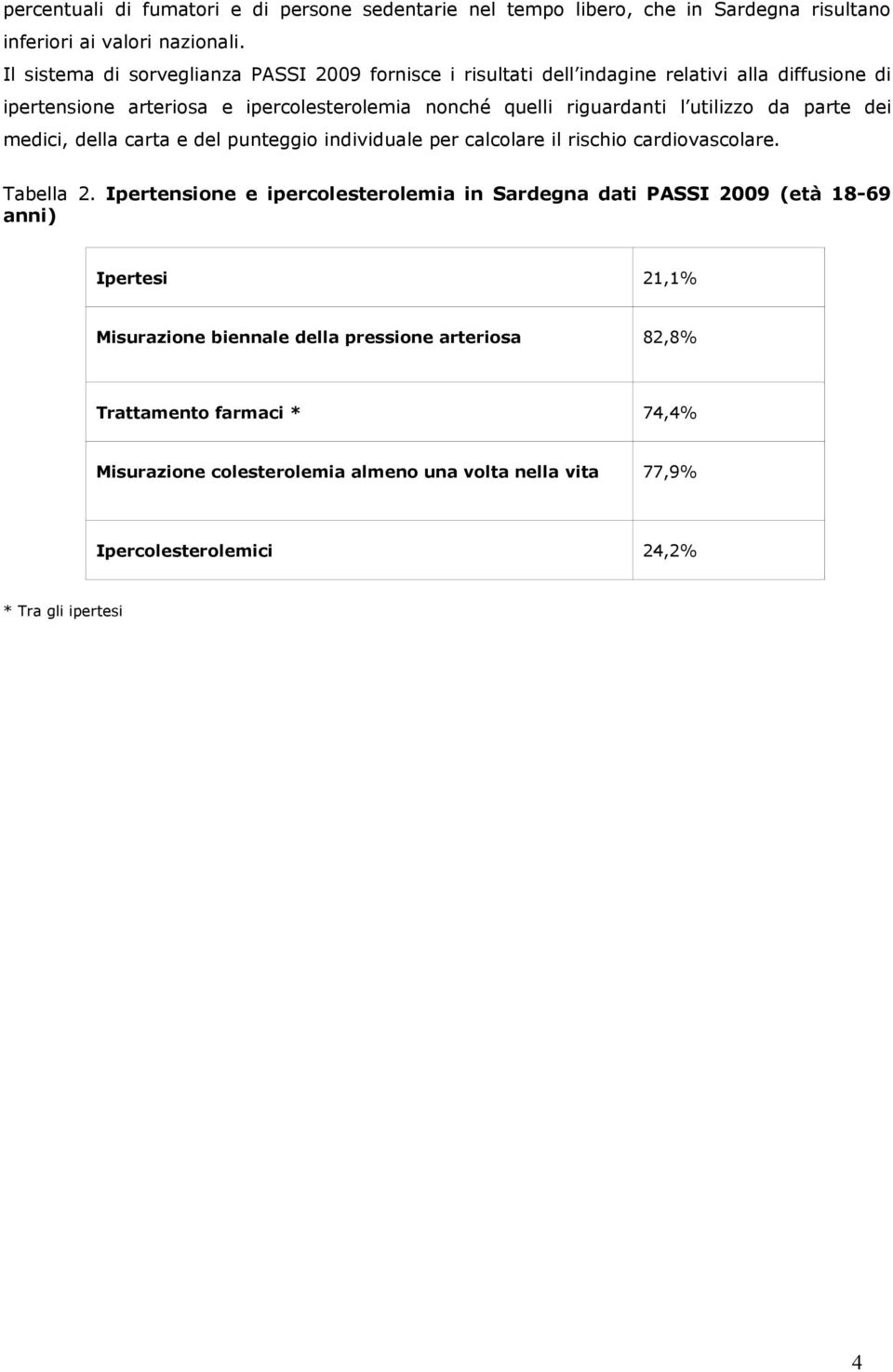 utilizzo da parte dei medici, della carta e del punteggio individuale per calcolare il rischio cardiovascolare. Tabella 2.