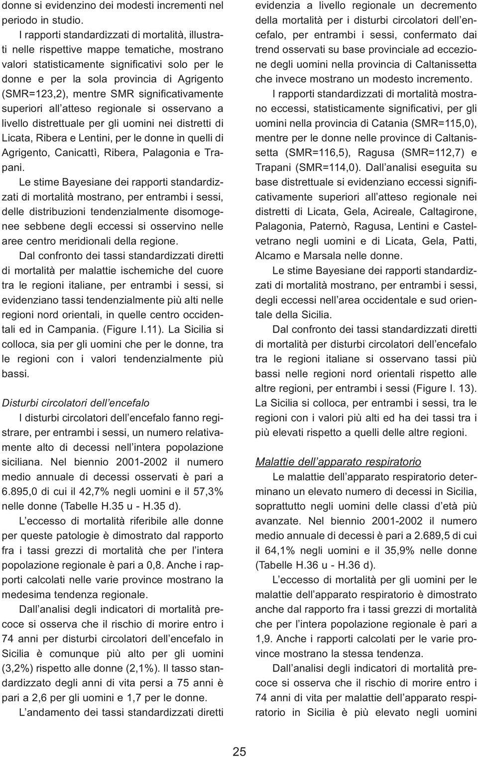 mentre SMR significativamente superiori all atteso regionale si osservano a livello distrettuale per gli uomini nei distretti di Licata, Ribera e Lentini, per le donne in quelli di Agrigento,