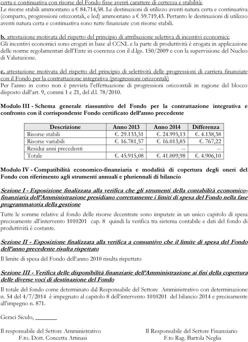 Pertanto le destinazioni di utilizzo aventi natura certa e continuativa sono tutte finanziate con risorse stabili. b.