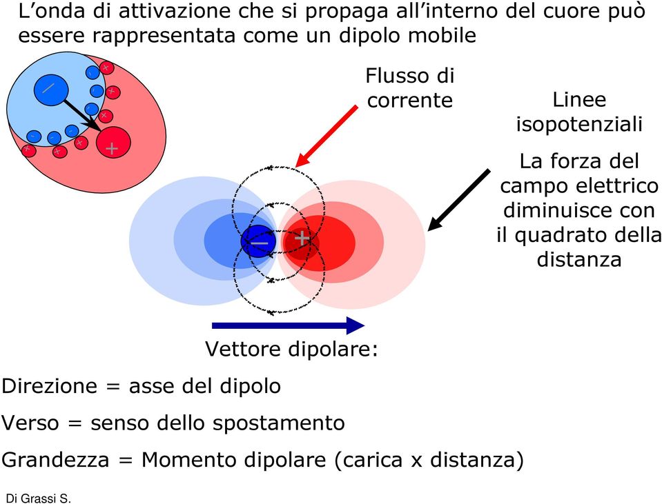 del campo elettrico diminuisce con il quadrato della distanza Vettore dipolare: Direzione = asse