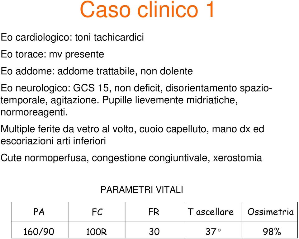 Pupille lievemente midriatiche, normoreagenti.