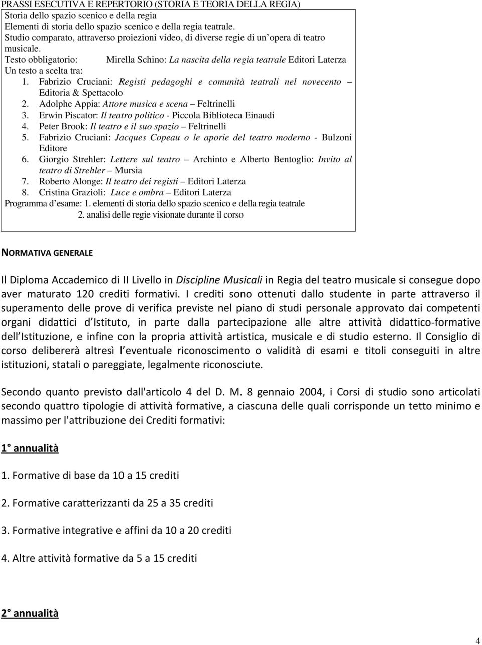 Fabrizio Cruciani: Registi pedagoghi e comunità teatrali nel novecento Editoria & Spettacolo 2. Adolphe Appia: Attore musica e scena Feltrinelli 3.