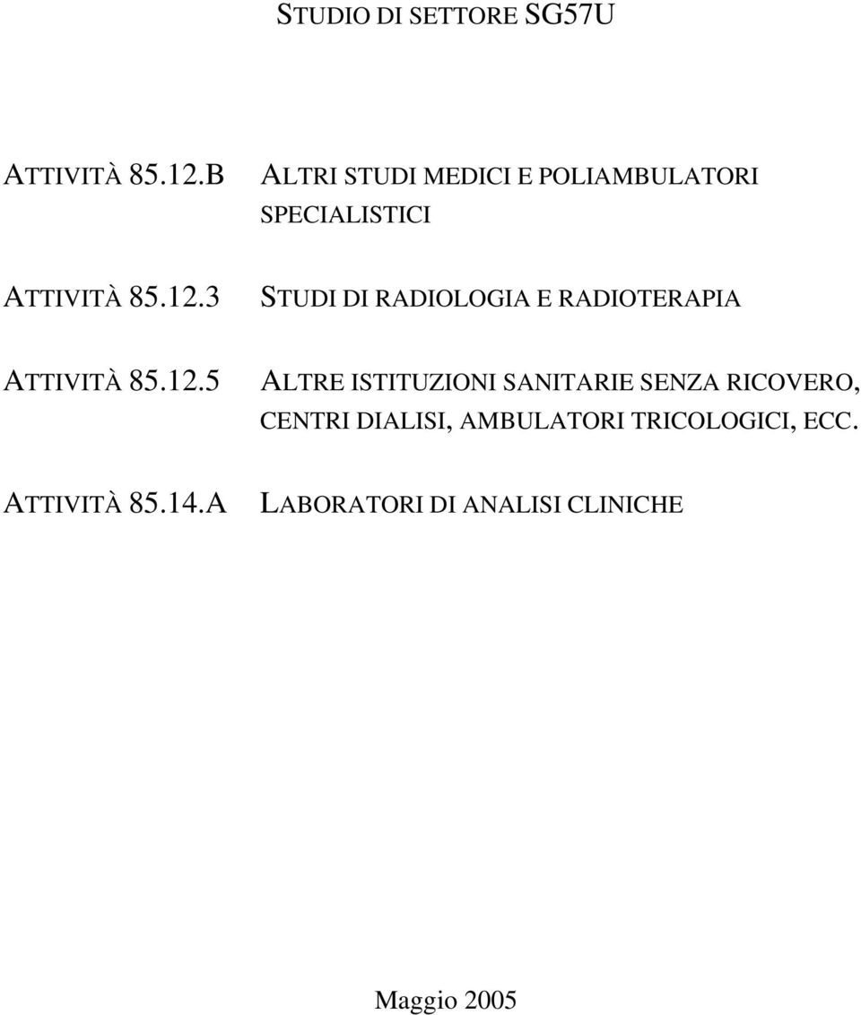 3 STUDI DI RADIOLOGIA E RADIOTERAPIA ATTIVITÀ 85.12.