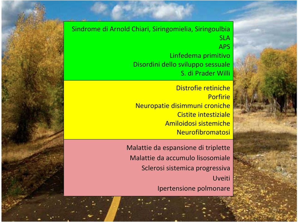 di Prader Willi Distrofie retiniche Porfirie Neuropatie disimmuni croniche Cistite intestiziale