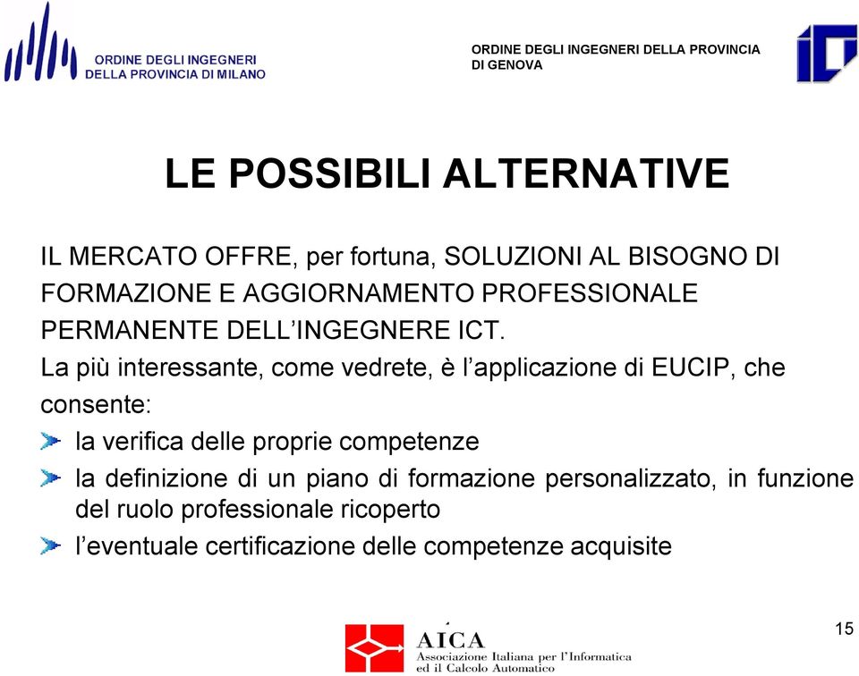 La più interessante, come vedrete, è l applicazione di EUCIP, che consente: la verifica delle proprie